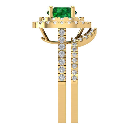 1.7825 cttw Round Cut Simulated Emerald Bridal Set - Solid Yellow Gold Engagement Ring & Wedding Band