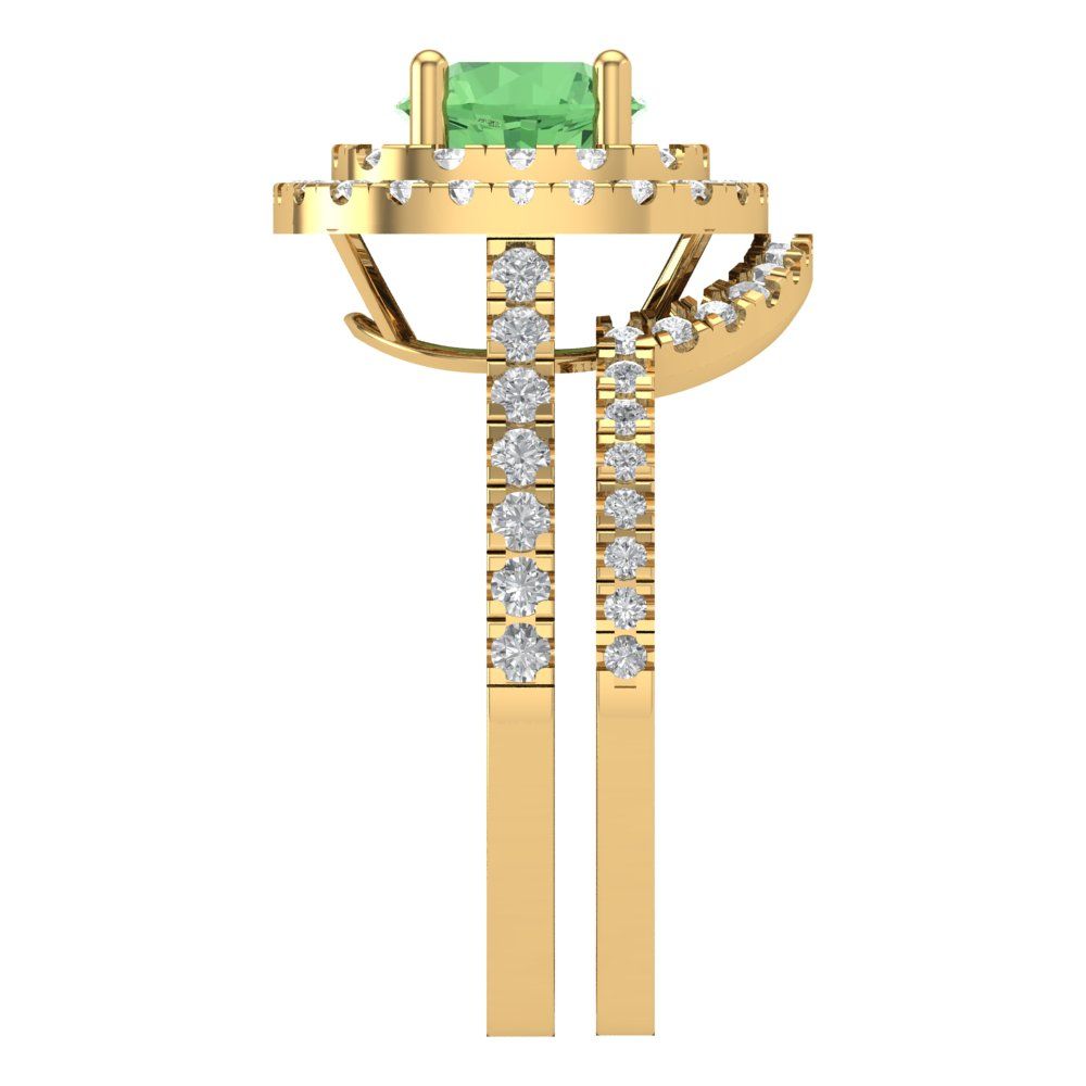 1.7825 cttw Round Cut Simulated Green Diamond Bridal Set - Solid Yellow Gold Engagement Ring & Wedding Band