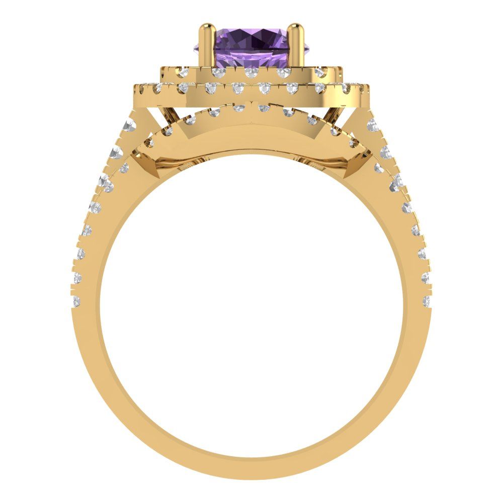 1.7825 cttw Round Cut Simulated Alexandrite Bridal Set - Solid Yellow Gold Engagement Ring & Wedding Band