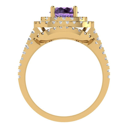 1.7825 cttw Round Cut Simulated Alexandrite Bridal Set - Solid Yellow Gold Engagement Ring & Wedding Band