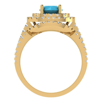 1.7825 cttw Round Cut Simulated Turquoise Bridal Set - Solid Yellow Gold Engagement Ring & Wedding Band