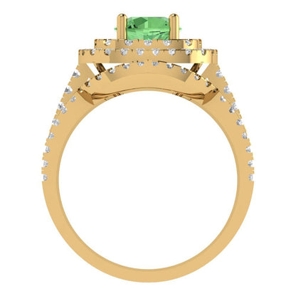 1.7825 cttw Round Cut Simulated Green Diamond Bridal Set - Solid Yellow Gold Engagement Ring & Wedding Band