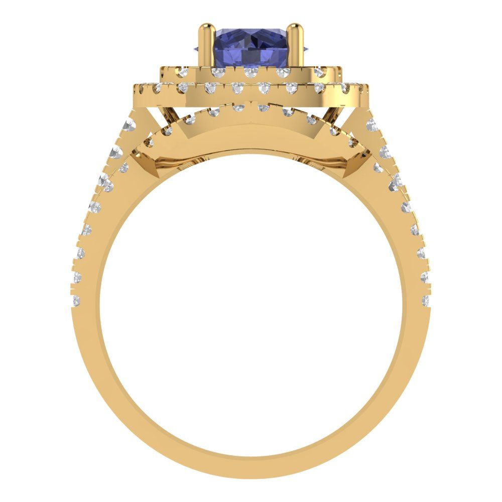 1.7825 cttw Round Cut Simulated Tanzanite Bridal Set - Solid Yellow Gold Engagement Ring & Wedding Band