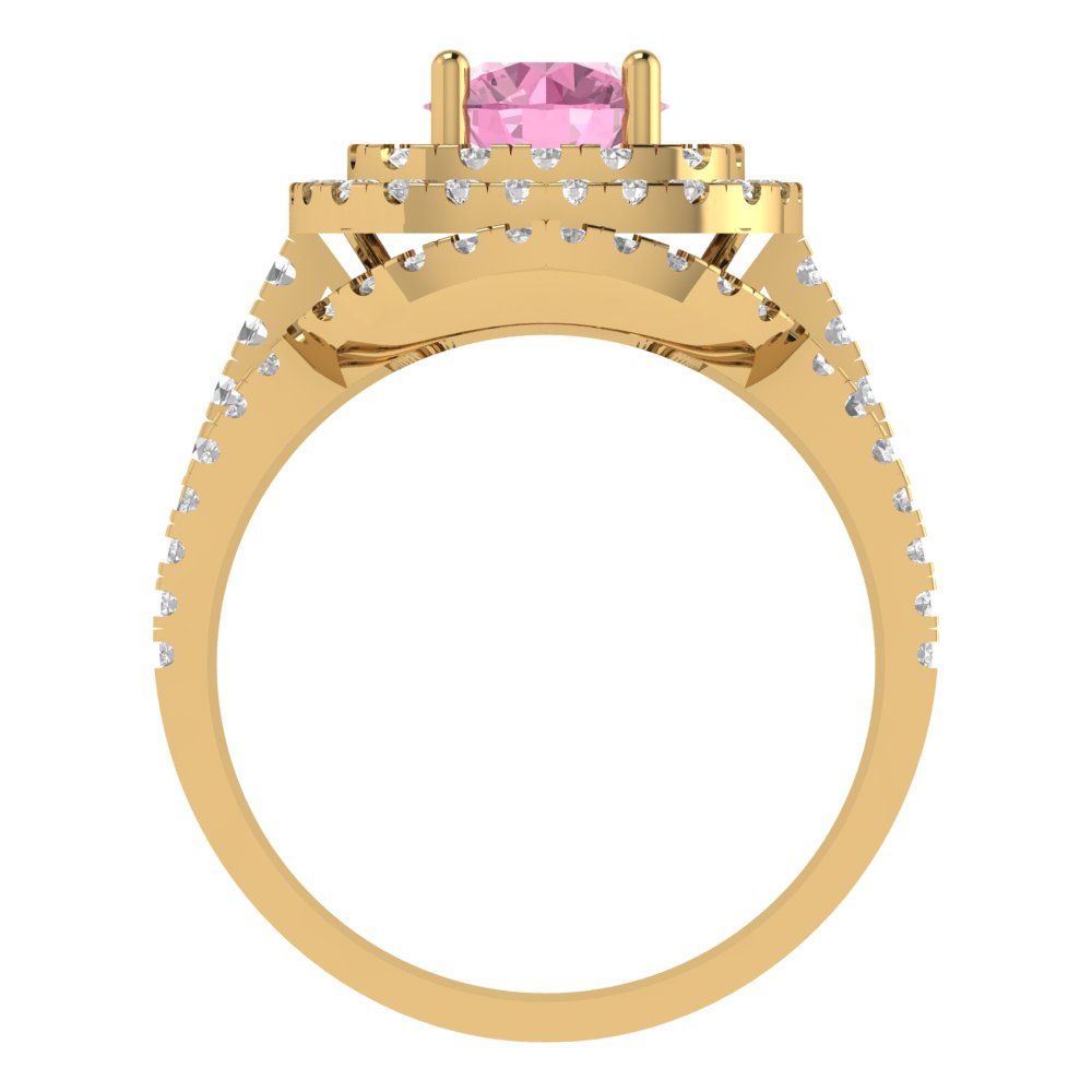 1.7825 cttw Round Cut Simulated Pink Diamond Bridal Set - Solid Yellow Gold Engagement Ring & Wedding Band