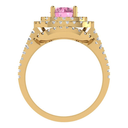 1.7825 cttw Round Cut Simulated Pink Diamond Bridal Set - Solid Yellow Gold Engagement Ring & Wedding Band