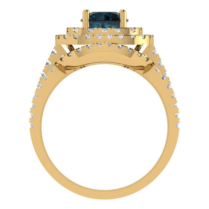 1.7825 cttw Round Cut Natural London Blue Topaz Bridal Set - Solid Yellow Gold Engagement Ring & Wedding Band