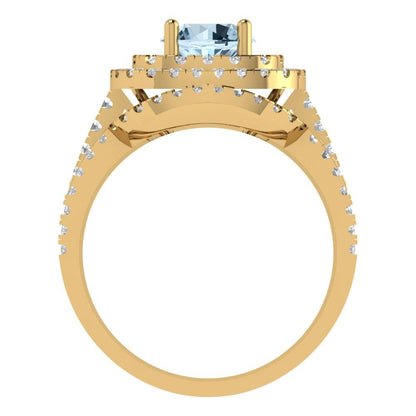 1.7825 cttw Round Cut Natural Aquamarine Bridal Set - Solid Yellow Gold Engagement Ring & Wedding Band