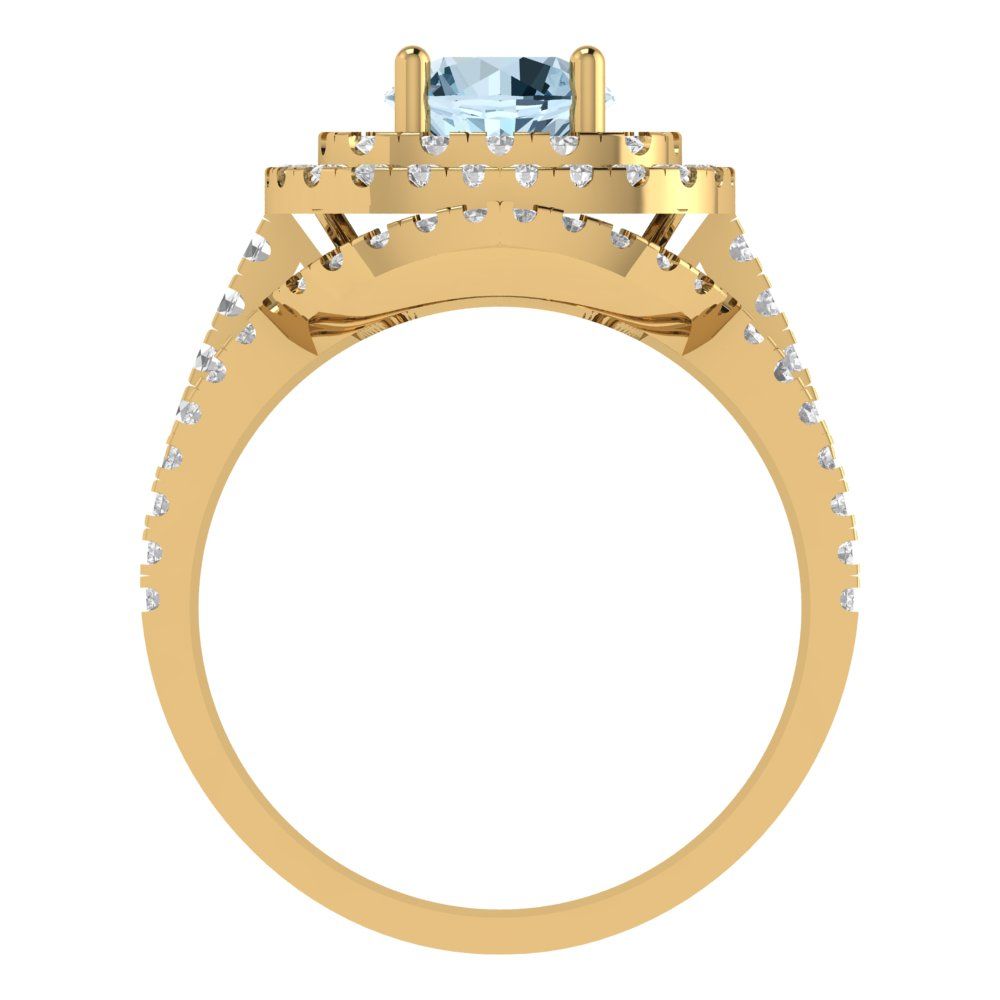 1.7825 cttw Round Cut Simulated Blue Diamond Bridal Set - Solid Yellow Gold Engagement Ring & Wedding Band