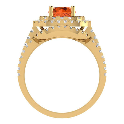 1.7825 cttw Round Cut Simulated Pink Tourmaline Bridal Set - Solid Yellow Gold Engagement Ring & Wedding Band