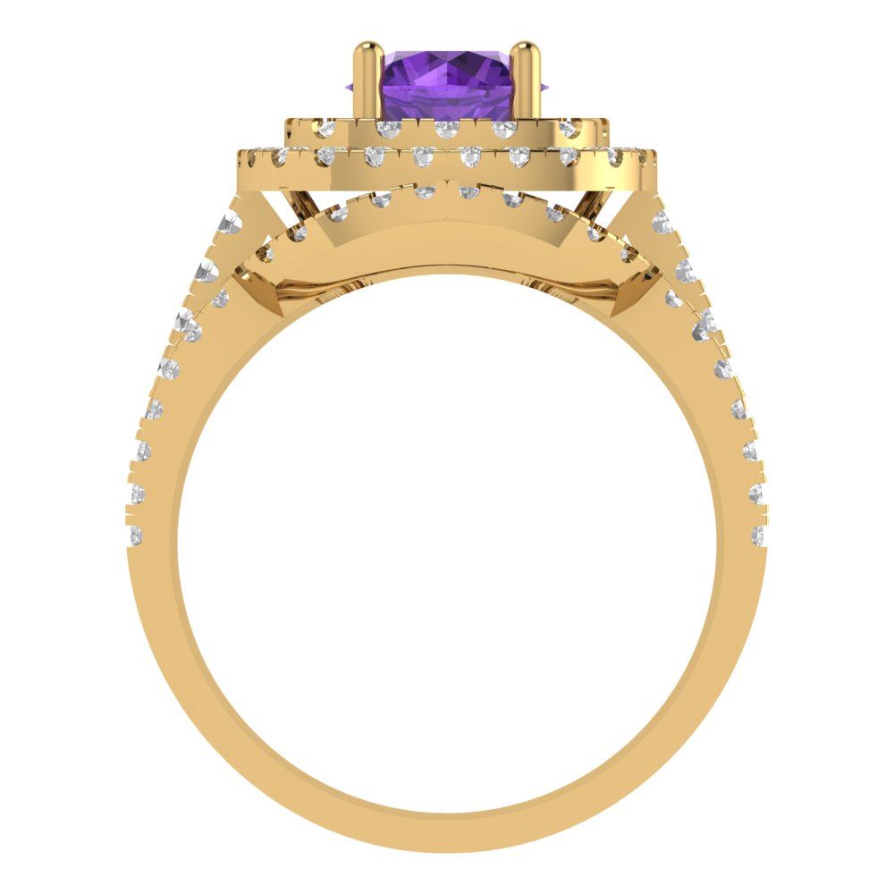 1.7825 cttw Round Cut Natural Amethyst Bridal Set - Solid Yellow Gold Engagement Ring & Wedding Band