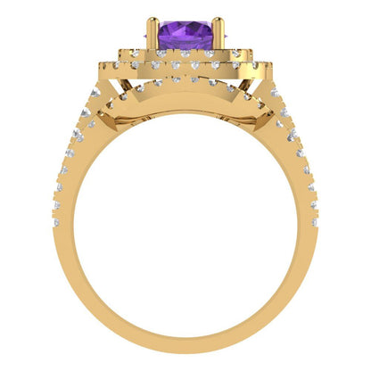 1.7825 cttw Round Cut Natural Amethyst Bridal Set - Solid Yellow Gold Engagement Ring & Wedding Band