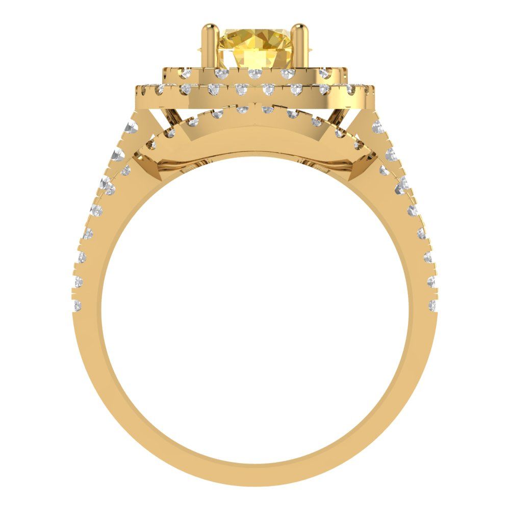 1.7825 cttw Round Cut Simulated Yellow Diamond Bridal Set - Solid Yellow Gold Engagement Ring & Wedding Band