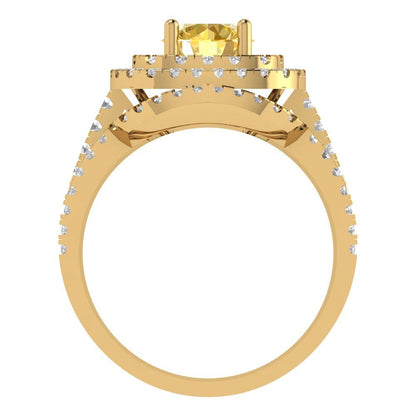 1.7825 cttw Round Cut Simulated Yellow Diamond Bridal Set - Solid Yellow Gold Engagement Ring & Wedding Band