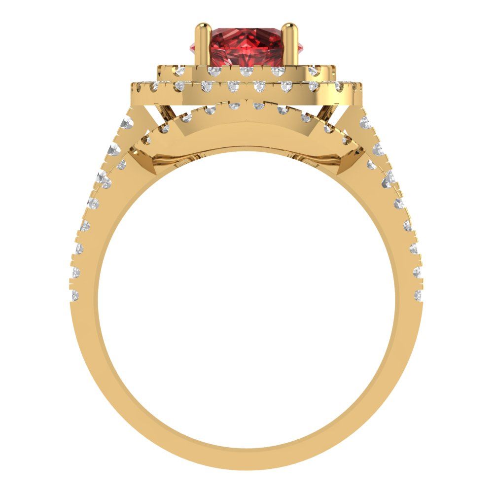 1.7825 cttw Round Cut Natural Garnet Bridal Set - Solid Yellow Gold Engagement Ring & Wedding Band