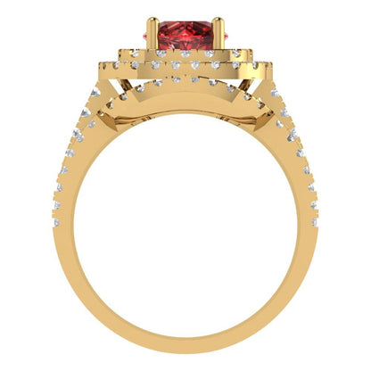 1.7825 cttw Round Cut Natural Garnet Bridal Set - Solid Yellow Gold Engagement Ring & Wedding Band