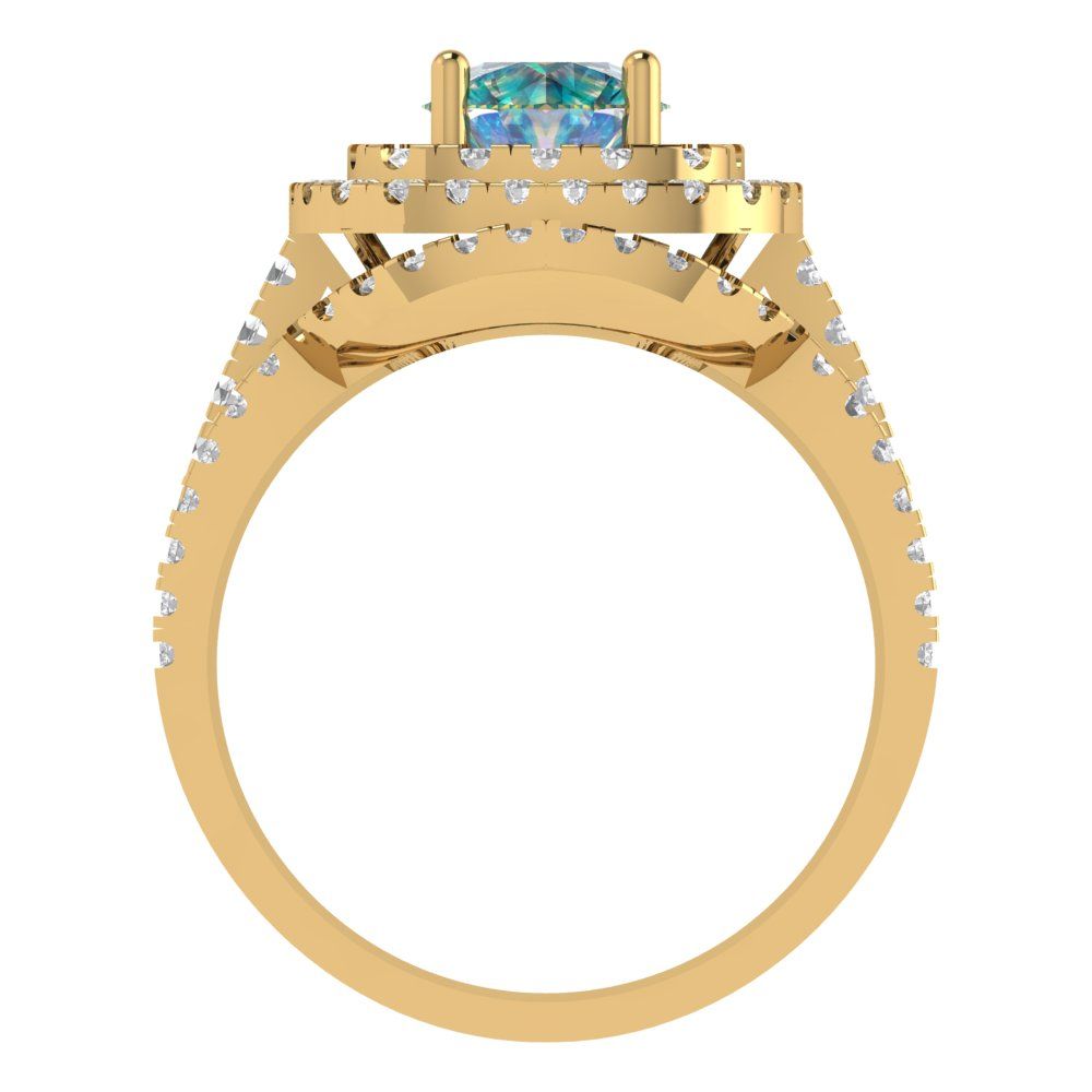 1.7825 cttw Round Cut Blue Moissanite Bridal Set - Solid Yellow Gold Engagement Ring & Wedding Band