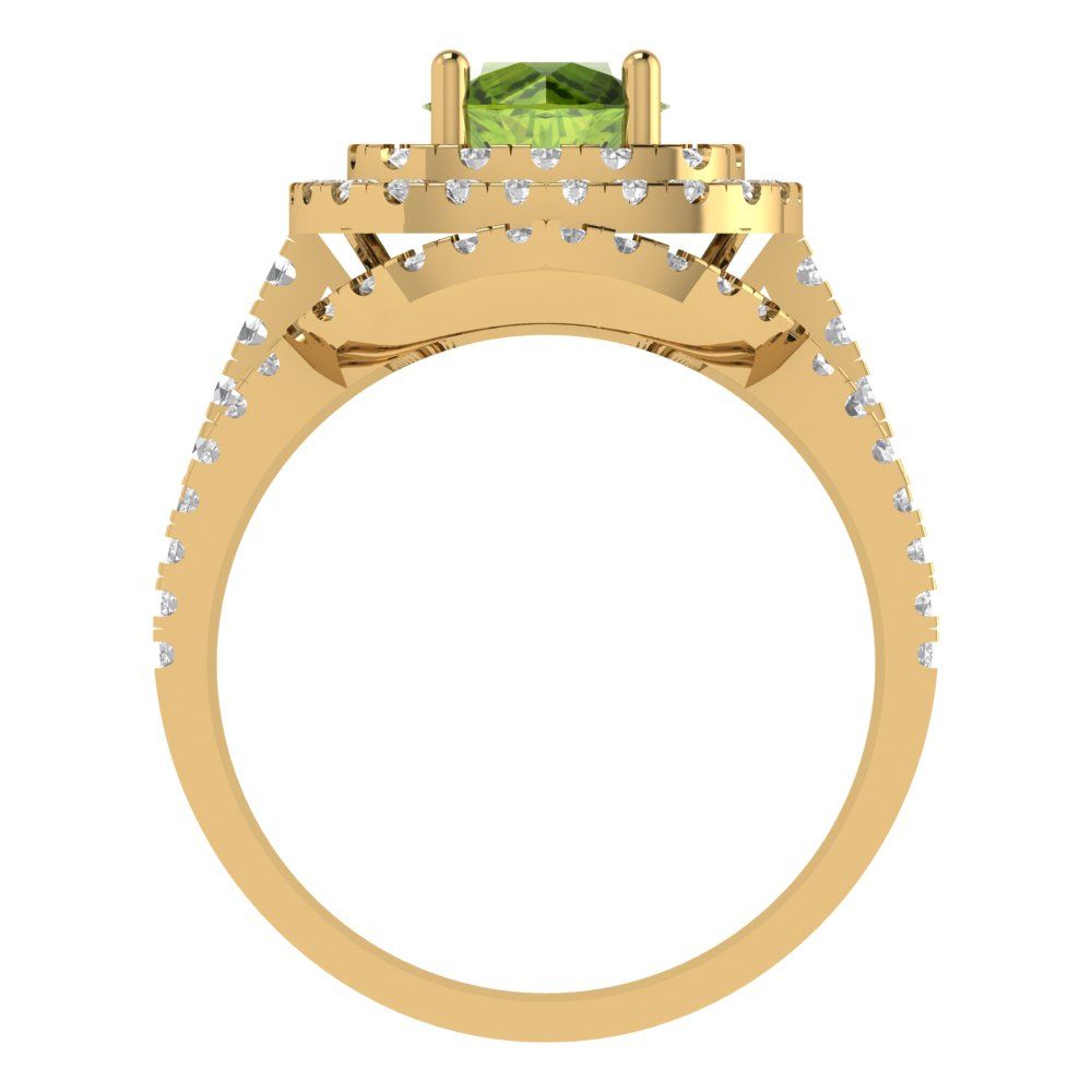 1.7825 cttw Round Cut Natural Peridot Bridal Set - Solid Yellow Gold Engagement Ring & Wedding Band