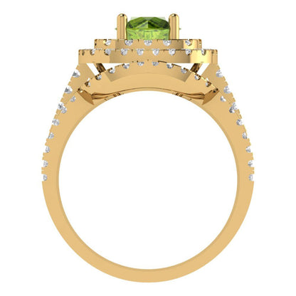 1.7825 cttw Round Cut Natural Peridot Bridal Set - Solid Yellow Gold Engagement Ring & Wedding Band