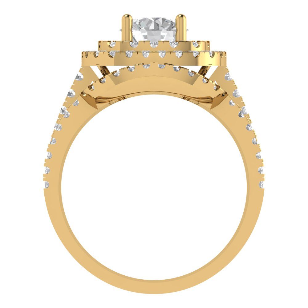 1.7825 cttw Round Cut Zirconia Simulated Diamond Bridal Set - Solid Yellow Gold Engagement Ring & Wedding Band