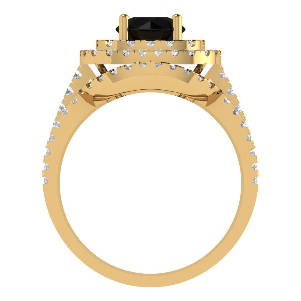 1.7825 cttw Round Cut Natural Onyx Bridal Set - Solid Yellow Gold Engagement Ring & Wedding Band