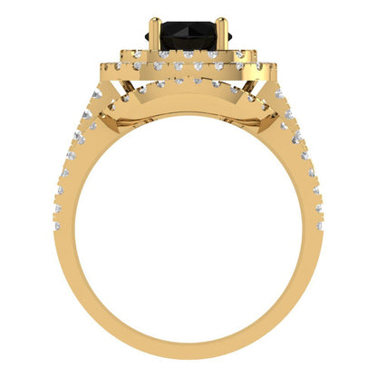 1.7825 cttw Round Cut Natural Onyx Bridal Set - Solid Yellow Gold Engagement Ring & Wedding Band