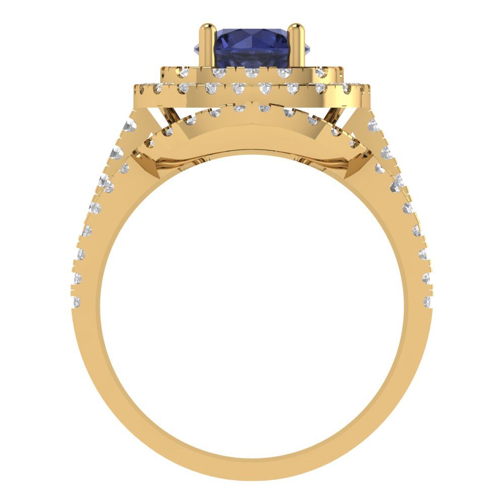 1.7825 cttw Round Cut Simulated Blue Sapphire Bridal Set - Solid Yellow Gold Engagement Ring & Wedding Band