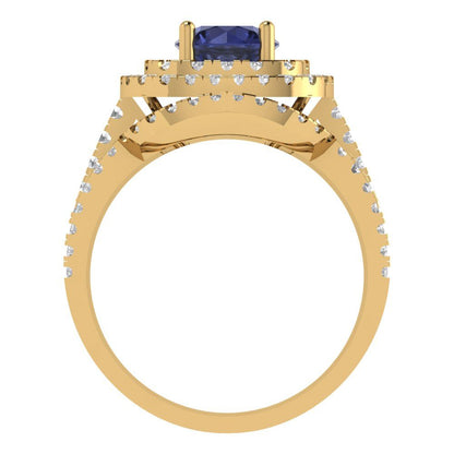 1.7825 cttw Round Cut Simulated Blue Sapphire Bridal Set - Solid Yellow Gold Engagement Ring & Wedding Band
