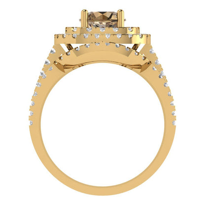 1.7825 cttw Round Cut Simulated Champagne Diamond Bridal Set - Solid Yellow Gold Engagement Ring & Wedding Band