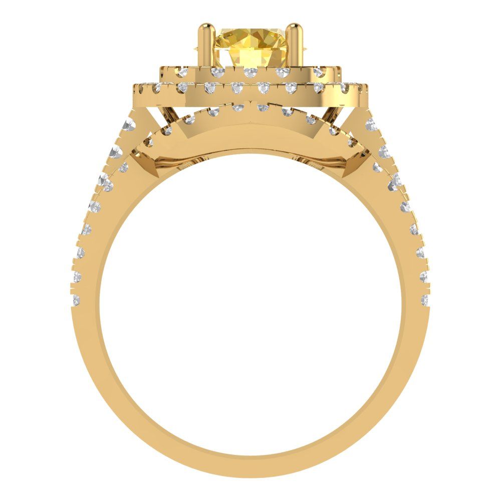 1.7825 cttw Round Cut Natural Citrine Bridal Set - Solid Yellow Gold Engagement Ring & Wedding Band