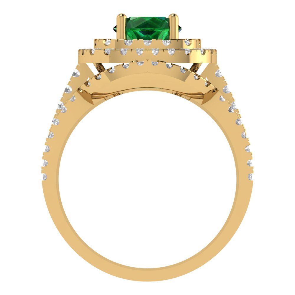 1.7825 cttw Round Cut Simulated Emerald Bridal Set - Solid Yellow Gold Engagement Ring & Wedding Band