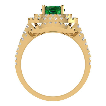 1.7825 cttw Round Cut Simulated Emerald Bridal Set - Solid Yellow Gold Engagement Ring & Wedding Band
