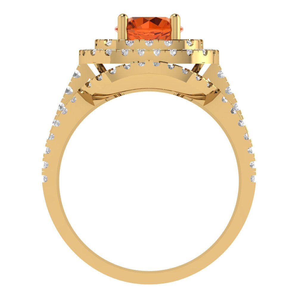 1.7825 cttw Round Cut Simulated Ruby Bridal Set - Solid Yellow Gold Engagement Ring & Wedding Band