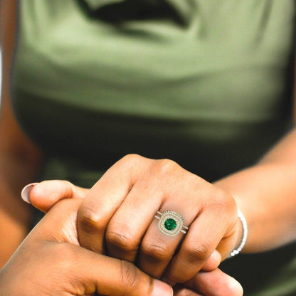 1.7825 cttw Round Cut Simulated Emerald Bridal Set - Solid Yellow Gold Engagement Ring & Wedding Band