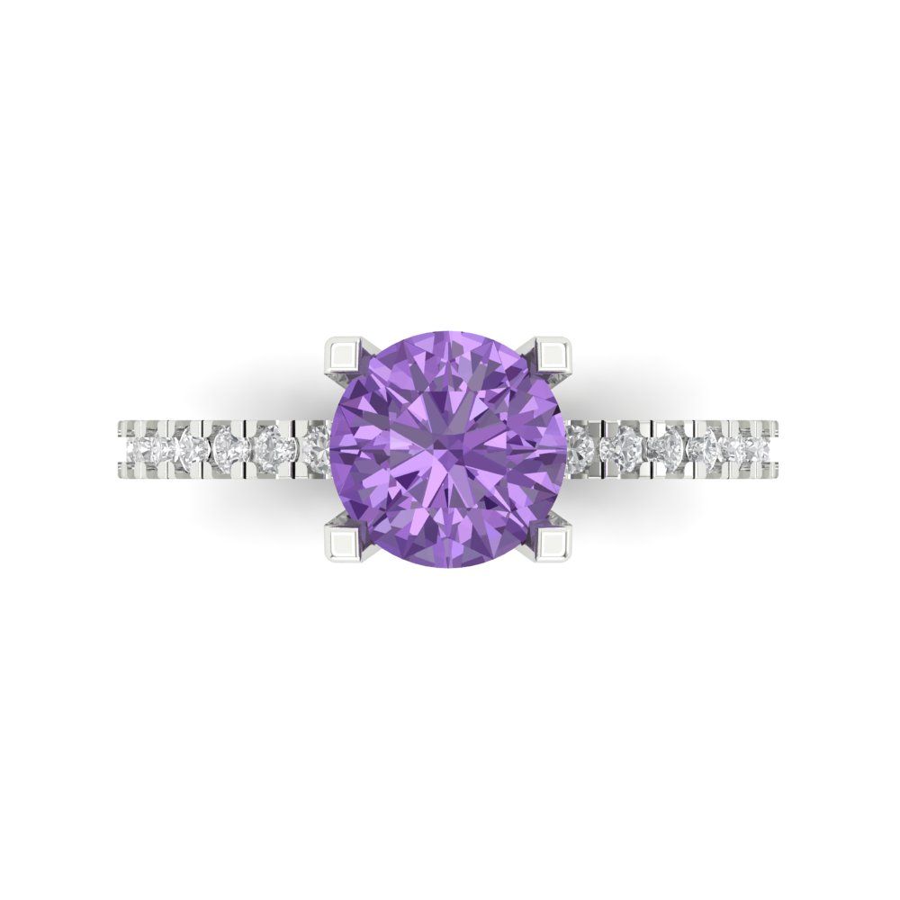 1.71 cttw Simulated Alexandrite Solitaire with Zirconia Simulated Diamond Accents Engagement Ring - Solid Gold (Round Cut,7.5mm)