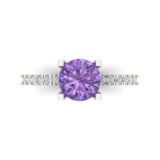 1.71 cttw Simulated Alexandrite Solitaire with Zirconia Simulated Diamond Accents Engagement Ring - Solid White Gold (VVS1, Round Cut,7.5mm)