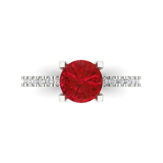 1.71 cttw Simulated Pink Tourmaline Solitaire with Zirconia Simulated Diamond Accents Engagement Ring - Solid White Gold (VVS1, Round Cut,7.5mm)