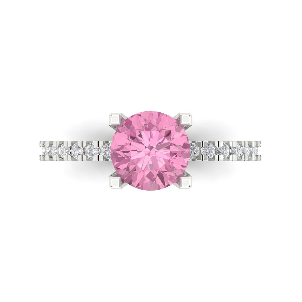 1.71 cttw Zirconia Simulated Pink Diamond Solitaire with Zirconia Simulated Diamond Accents Engagement Ring - Solid White Gold (VVS1, Round Cut,7.5mm)