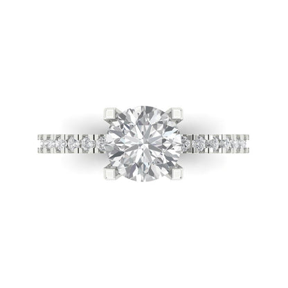 1.71 cttw Moissanite Solitaire with Zirconia Simulated Diamond Accents Engagement Ring - Solid White Gold (VVS1, Round Cut,7.5mm)