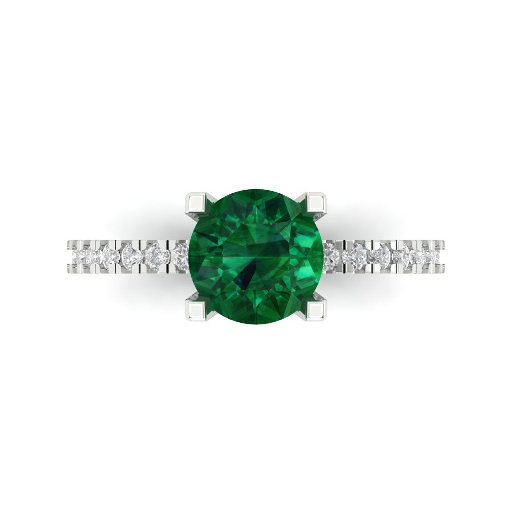 1.71 cttw Simulated Emerald Solitaire with Zirconia Simulated Diamond Accents Engagement Ring - Solid Gold (Round Cut,7.5mm)