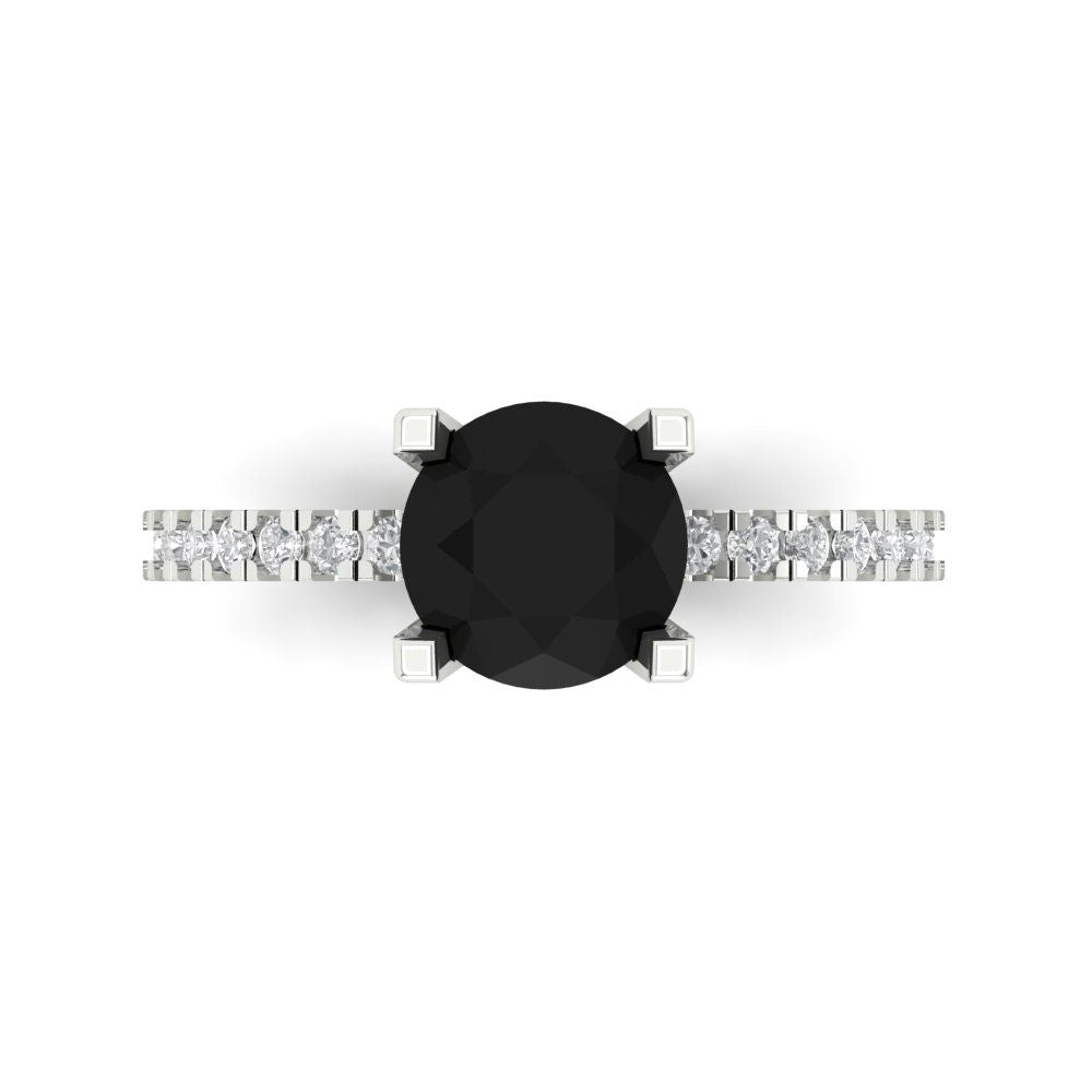 1.71 cttw Natural Onyx Solitaire with Zirconia Simulated Diamond Accents Engagement Ring - Solid Gold (Round Cut,7.5mm)
