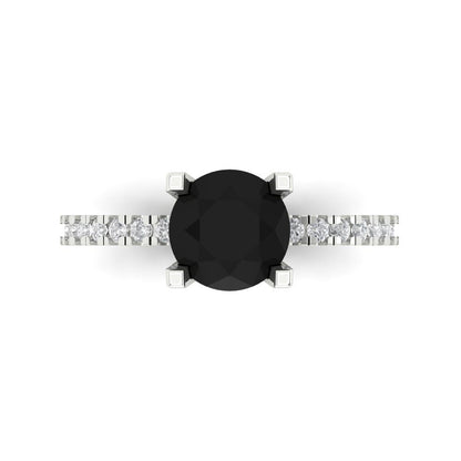 1.71 cttw Natural Onyx Solitaire with Zirconia Simulated Diamond Accents Engagement Ring - Solid Gold (Round Cut,7.5mm)