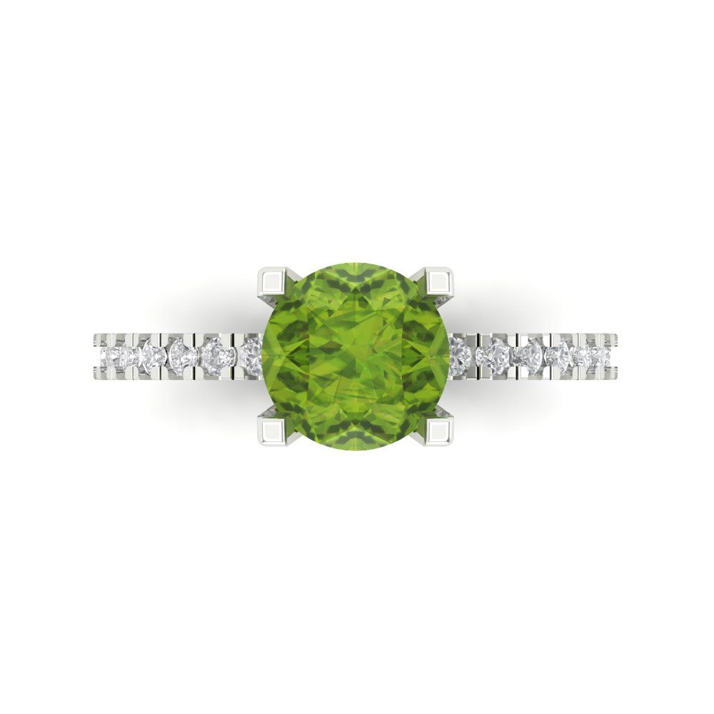 1.71 cttw Natural Peridot Solitaire with Zirconia Simulated Diamond Accents Engagement Ring - Solid Gold (Round Cut,7.5mm)