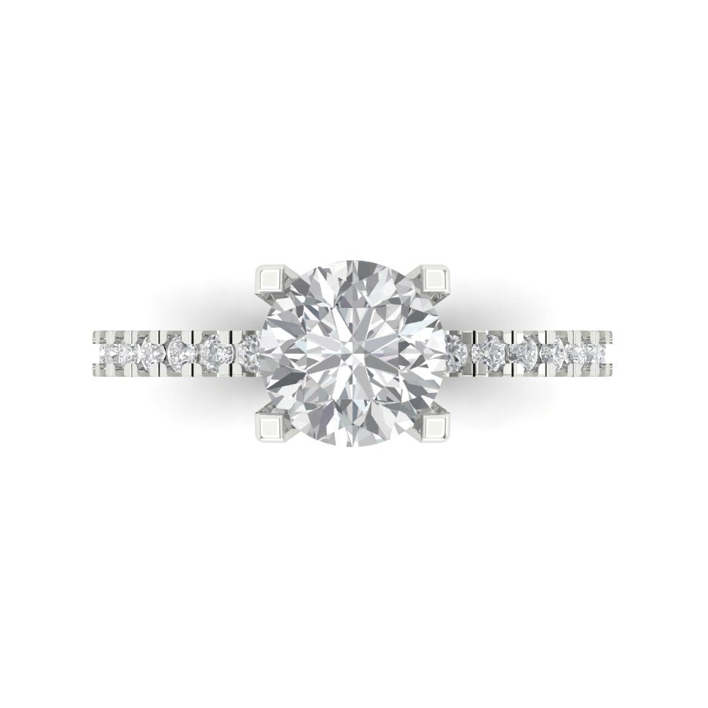 1.71 cttw White Sapphire Solitaire with Zirconia Simulated Diamond Accents Engagement Ring - Solid White Gold (VVS1, Round Cut,7.5mm)