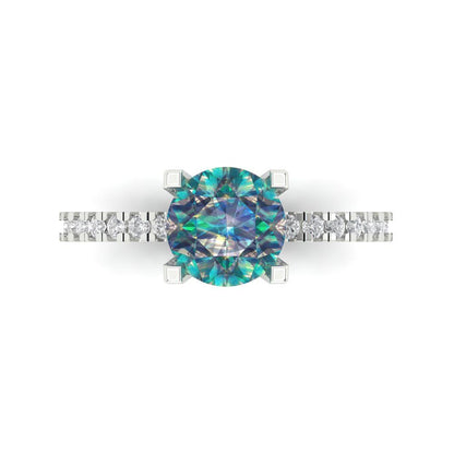 1.71 cttw Blue Moissanite Solitaire with Zirconia Simulated Diamond Accents Engagement Ring - Solid Gold (Round Cut,7.5mm)