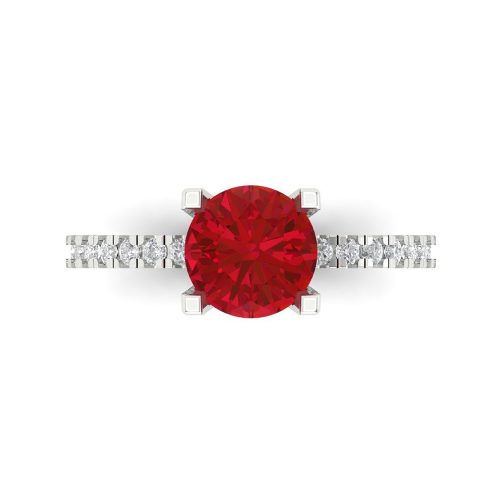 1.71 cttw Simulated Ruby Solitaire with Zirconia Simulated Diamond Accents Engagement Ring - Solid Gold (Round Cut,7.5mm)