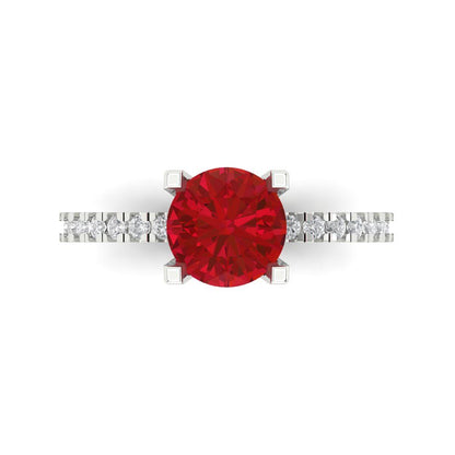 1.71 cttw Simulated Ruby Solitaire with Zirconia Simulated Diamond Accents Engagement Ring - Solid Gold (Round Cut,7.5mm)