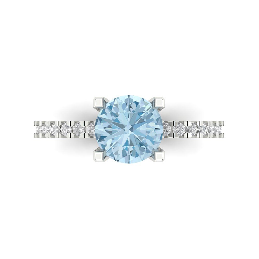 1.71 cttw Natural Swiss Blue Topaz Solitaire with Zirconia Simulated Diamond Accents Engagement Ring - Solid Gold (Round Cut,7.5mm)
