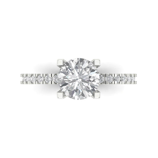 1.71 cttw Zirconia Simulated Diamond Solitaire with Zirconia Simulated Diamond Accents Engagement Ring - Solid White Gold (VVS1, Round Cut,7.5mm)