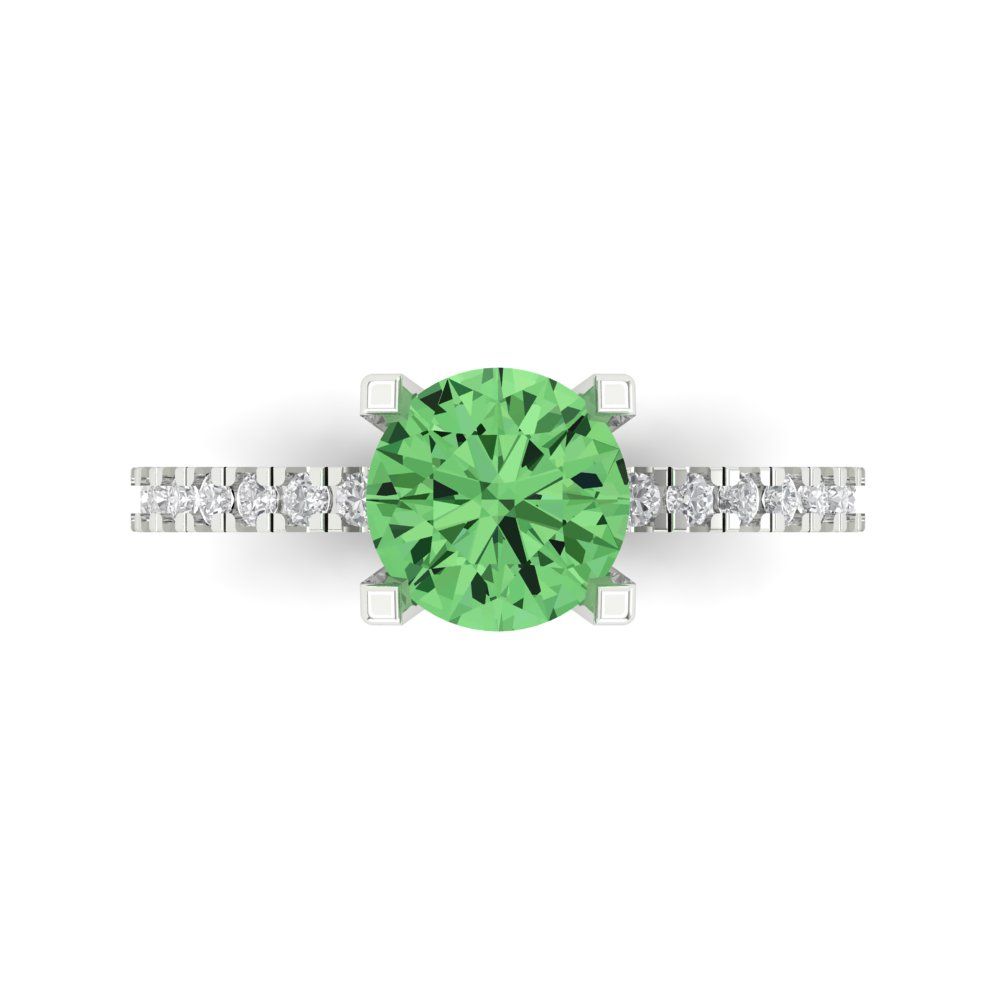 1.71 cttw Zirconia Simulated Green Diamond Solitaire with Zirconia Simulated Diamond Accents Engagement Ring - Solid Gold (VVS1, Round Cut,7.5mm)