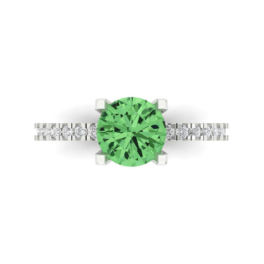 1.71 cttw Zirconia Simulated Green Diamond Solitaire with Zirconia Simulated Diamond Accents Engagement Ring - Solid White Gold (VVS1, Round Cut,7.5mm)
